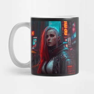 Cyberpunk Female Cyborg White Tee Leather Coat - Photography Mug